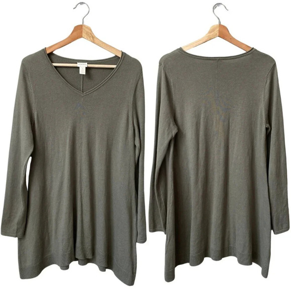 Chico's Sweaters - Chico's Womens Size 1 V-Neck Long Sleeve Silk Knit Pullover Casual Sweater Green